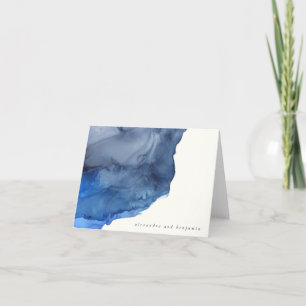 Eleganter Indigo-Abstrakt-Wasserfarbe-Hochzeitsnam Dankeskarte