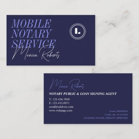 Eleganter indigo dunkelfarbiger mobiler Notar Visitenkarte (Vorne/Hinten)