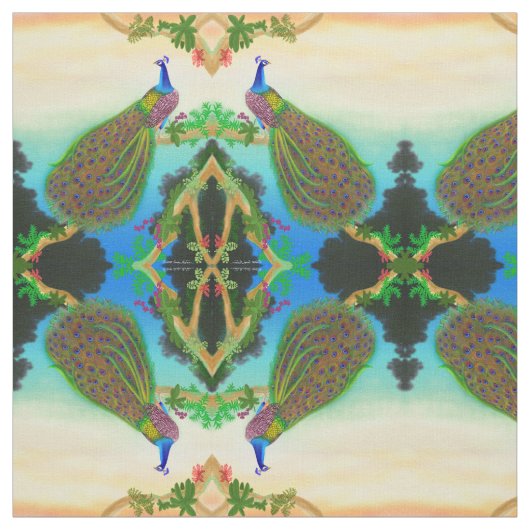 Eleganter indischer blauer Pfau im Stoff (Muster)