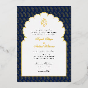 Eleganter indischer Ganesh-Hochzeit in Dunkelblau  Folieneinladung