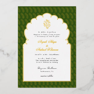 Eleganter indischer Ganesh-Hochzeit in Dunkelgrün Folieneinladung