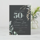 Eleganter Individuelle Name 50. Geburtstag Schwarz Einladung (Stehend Vorderseite)