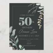 Eleganter Individuelle Name 50. Geburtstag Schwarz Einladung (Vorne/Hinten)