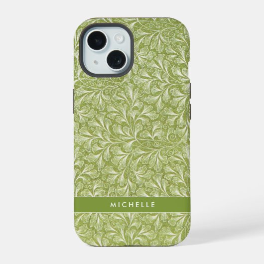 Eleganter Individuelle Name Green Botanical iPhone 15 Hülle (Rückseite)