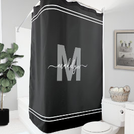 Eleganter Individuelle Name Monogram Schwarz-weiß Duschvorhang