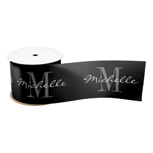 Eleganter individuelle Name Monogramm Schwarz Weih Satinband (Spule)