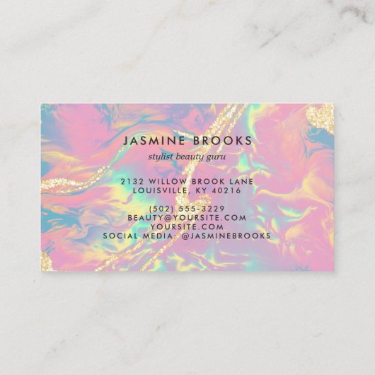 Eleganter Iridescent Opal Gold Glitzer Visitenkarte (Rückseite)