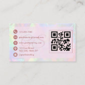 Eleganter Iridescent Opal Stone Rose Script QR Cod Visitenkarte (Rückseite)