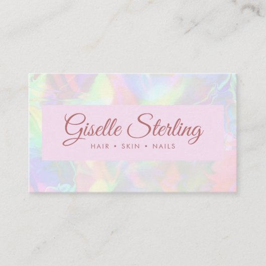 Eleganter Iridescent Opal Stone Rose Script QR Cod Visitenkarte (Vorderseite)