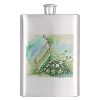 Eleganter Irish Harp & Kleeblatt Hip Flask - Celti Flachmann