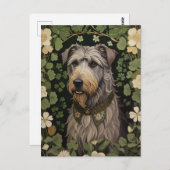 Eleganter Irish Wolfhound mit Kleeblättern Postkarte (Vorne/Hinten)