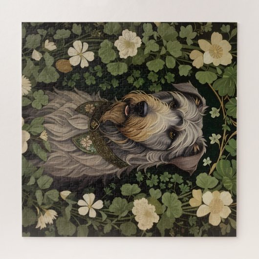Eleganter Irish Wolfhound mit Kleeblättern Puzzle (Horizontal)