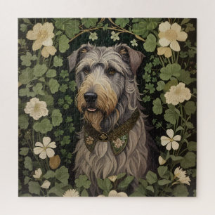 Eleganter Irish Wolfhound mit Kleeblättern Puzzle