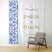 Eleganter italienischer Blue Wedding Hintergrund Wandteppich (Beispiel)