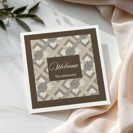 Eleganter Ivory Brown Napkins Individuelle Name Mi Serviette