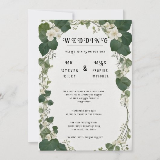 Eleganter Ivy Wedding Table Plan und Einladungen (Vorderseite)