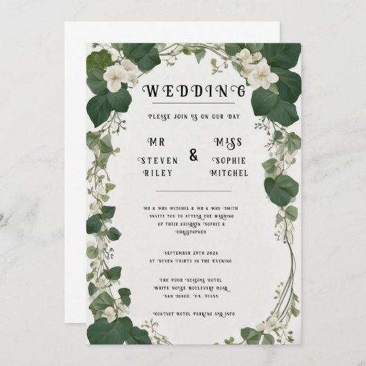 Eleganter Ivy Wedding Table Plan und Einladungen (Vorne/Hinten)