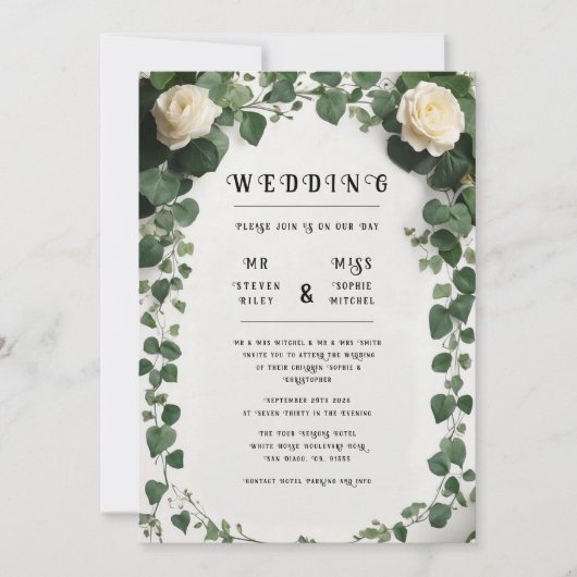 Eleganter Ivy Wedding Table Plan und Einladungen (Vorderseite)