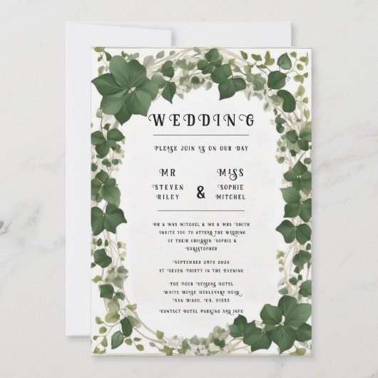 Eleganter Ivy Wedding Table Plan und Einladungen (Vorderseite)