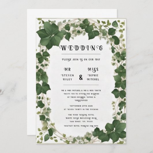 Eleganter Ivy Wedding Table Plan und Einladungen (Vorne/Hinten)
