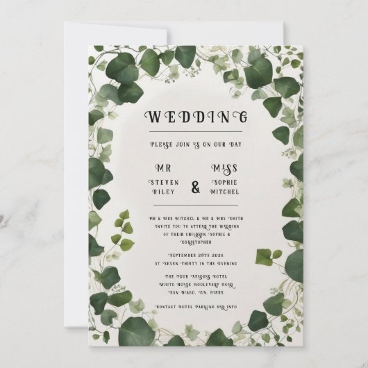 Eleganter Ivy Wedding Table Plan und Einladungen (Vorderseite)