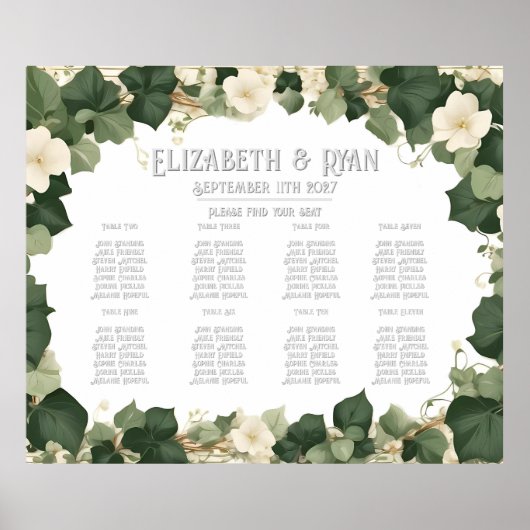 Eleganter Ivy Wedding Table Plan und Einladungen Poster (Vorne)
