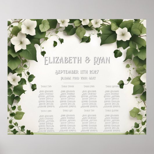 Eleganter Ivy Wedding Table Plan und Einladungen Poster (Vorne)
