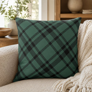 Eleganter Jägergrün-Schwarz-Tartan-Karo Kissen