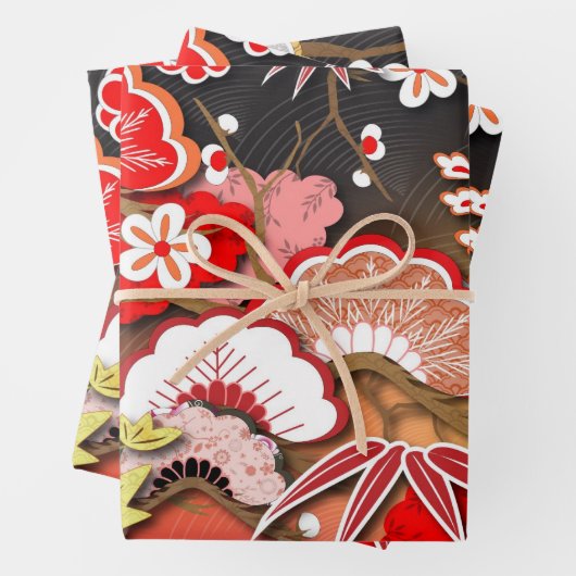 Eleganter japanischer Herbst Kimono Geschenkpapier Set (Beispiel)