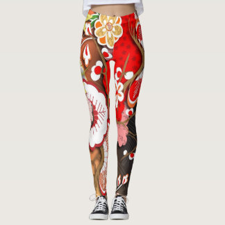 Eleganter japanischer Herbst Kimono Leggings
