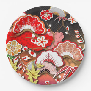 Eleganter japanischer Herbst Kimono Pappteller