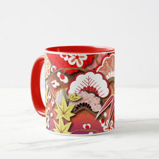 Eleganter japanischer Herbst Kimono Tasse (Vorderseite Links)