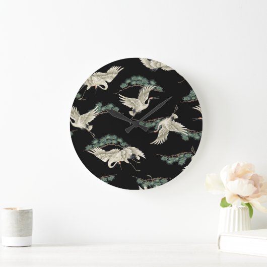 Eleganter japanischer Kranich: künstlerische Darst Große Wanduhr (Zuhause)