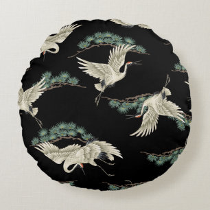 Eleganter japanischer Kranich: künstlerische Darst Rundes Kissen