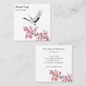 Eleganter japanischer Kranich und Cherry Blossom Quadratische Visitenkarte (Vorne/Hinten)