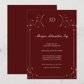 Eleganter JD Gold Burgundy Lawyer Abschluss Einladung (Vorne/Hinten)