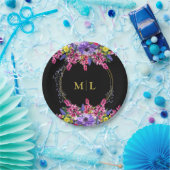 Eleganter Jeden Anlaß Monogram Black Multi Floral Pappteller (Party)