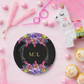 Eleganter Jeden Anlaß Monogram Black Multi Floral Pappteller (Party)