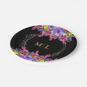 Eleganter Jeden Anlaß Monogram Black Multi Floral Pappteller (Schrägansicht)