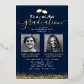 Eleganter Joint Abschluss Foto Navy Gold Folieneinladung (Vorderseite)