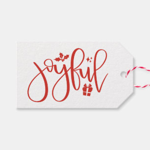 Eleganter Joyful Festival Red Script Holiday Geschenkanhänger