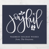 Eleganter Joyful Script Navy Blue Holiday Schaumweinetikett (Einzelnes Label)