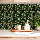 Eleganter Jugendstil Floral Smaragd und Gold Fliese