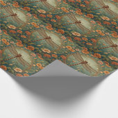 Eleganter Jugendstil Frühlingsgrüne Libelle Geschenkpapier (Ecke)