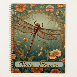 Eleganter Jugendstil Frühlingsgrüne Libelle Planer