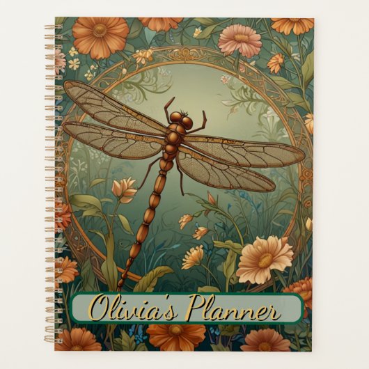 Eleganter Jugendstil Frühlingsgrüne Libelle Planer (Vorderseite)