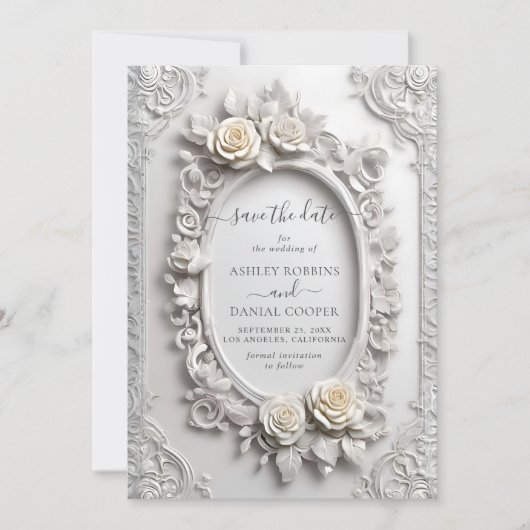 Eleganter Jugendstil-Rose-Rahmen Save the Date Einladung (Vorderseite)