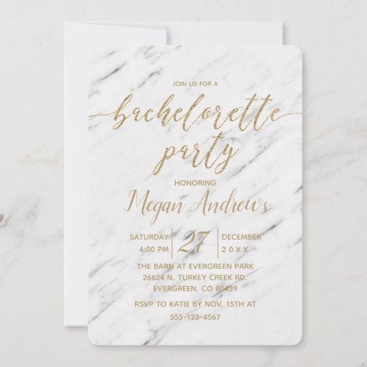 Eleganter Junggeselinnen-Abschied aus weißem Marmo Einladung (Vorderseite)