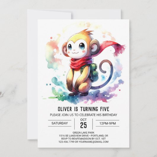 Eleganter Jungle Monkey Geburtstag Einladung (Vorderseite)