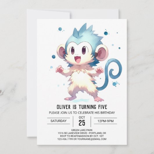 Eleganter Jungle Monkey Geburtstag Einladung (Vorderseite)